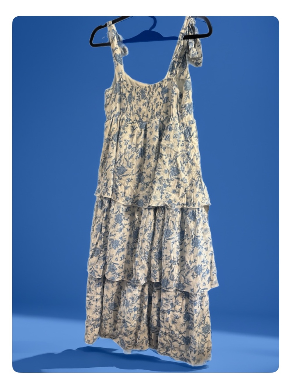 mine Blue and White Floral Sundress with Tie Straps - Picture 2 of 4